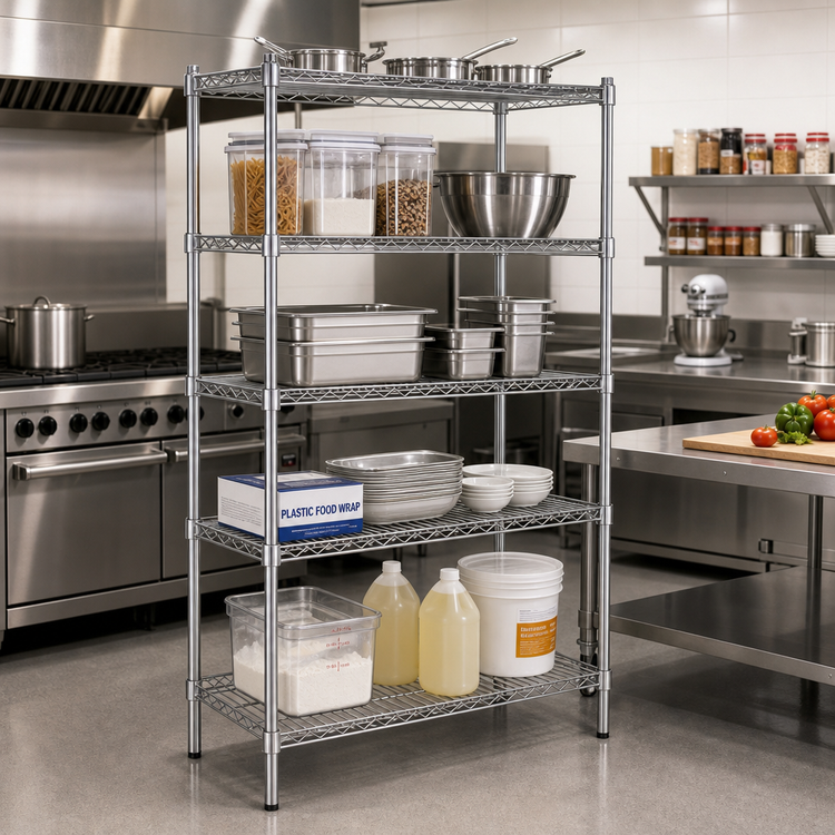 Product image #2 for Steel Works Stainless Heavy Duty 5-Tier Wire Shelving Unit, 24 x 30 x 84 Inches, Chrome Finish