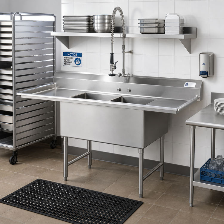 Product image #2 for Advance Tabco 2-Compartment Fabricated Stainless Steel Sink with Left & Right Drainboards