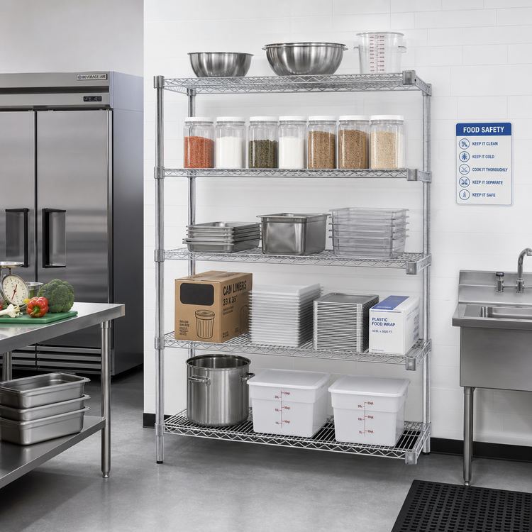 Product image #2 for EAGLEbrite 5-Tier Add-On Wire Shelving Unit, 60"W x 21"D x 86"H, Zinc Finish