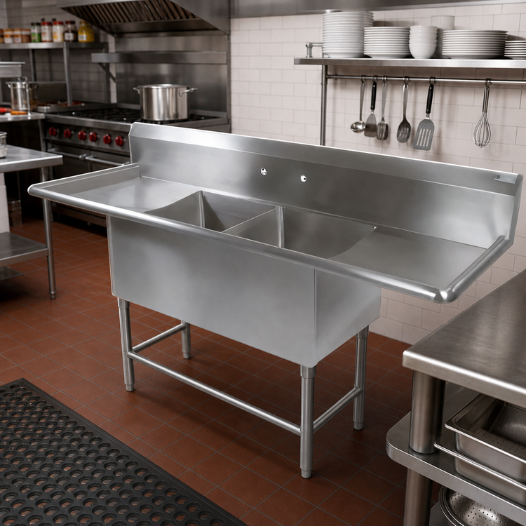 Product image #2 for John Boos Pro-Bowl 2-Compartment Stainless Steel Sink with 36-Inch Left & Right Drainboards, 30 x 24 x 12 In. Bowls