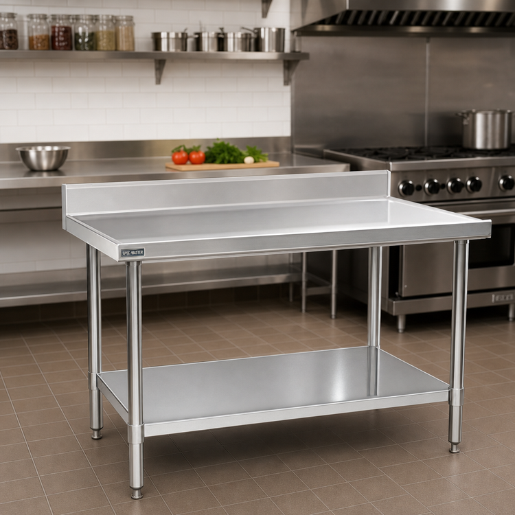 Product image #2 for Spec-Master Marine Series 60 Inch x 24 Inch Stainless Steel Work Table with 4-1/2 Inch Backsplash and Adjustable Undershelf