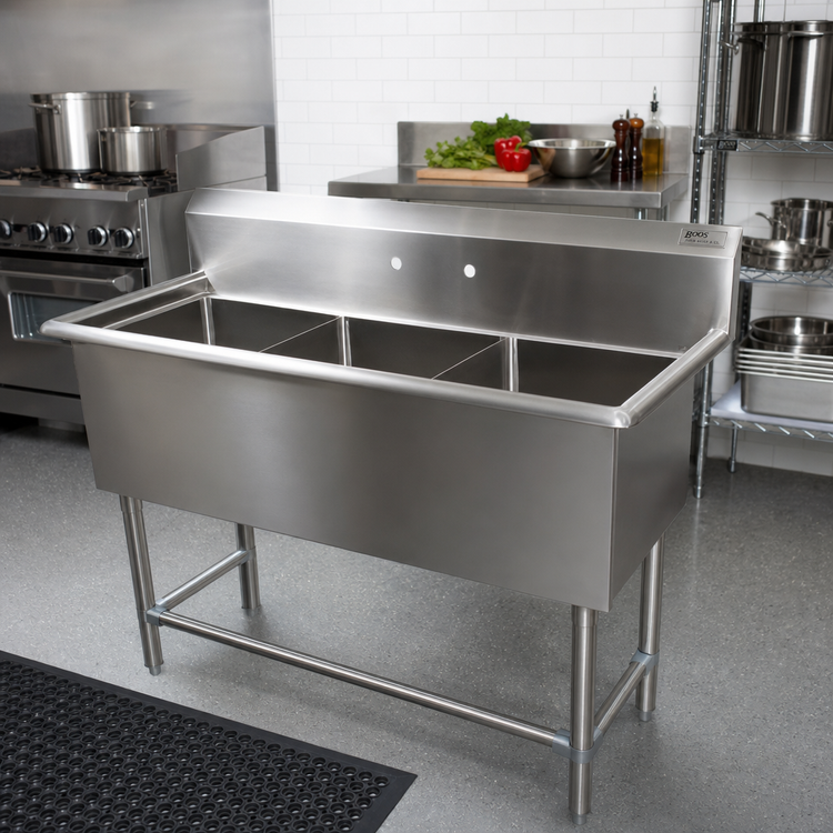 Product image #2 for John Boos Pro-Bowl 3-Compartment Stainless Steel Commercial Sink with 10-Inch Backsplash and Legs
