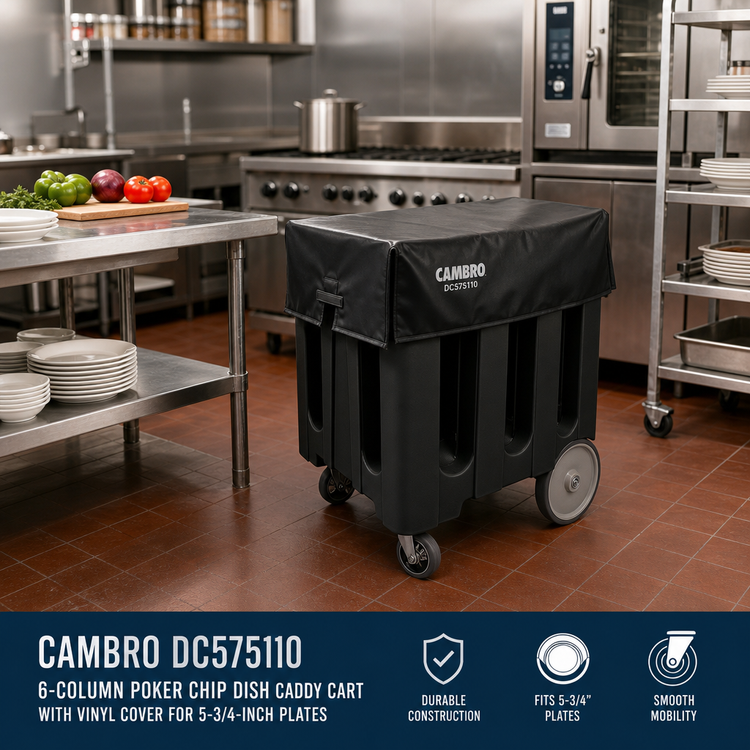 Product image #3 for Cambro DC575110 Black 6-Column Poker Chip Dish Caddy Cart with Vinyl Cover for 5-3/4-Inch Plates