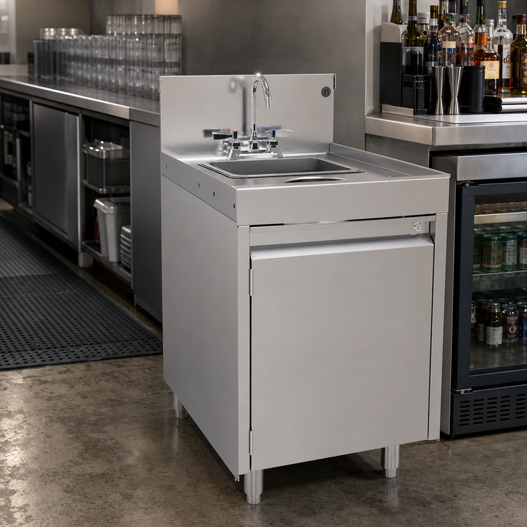 Product image #2 for Glastender 18-Inch Wide Underbar Wet Waste Sink Cabinet Base with Lockable Door and Dry Waste Chute