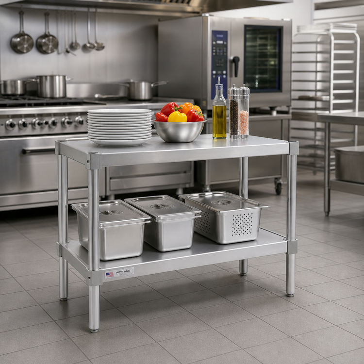 Product image #2 for New Age Stationary Modular Aluminum Equipment Stand with 2 Adjustable Solid Shelves, 48-Inch Wide x 15-Inch Deep x 30-Inch High