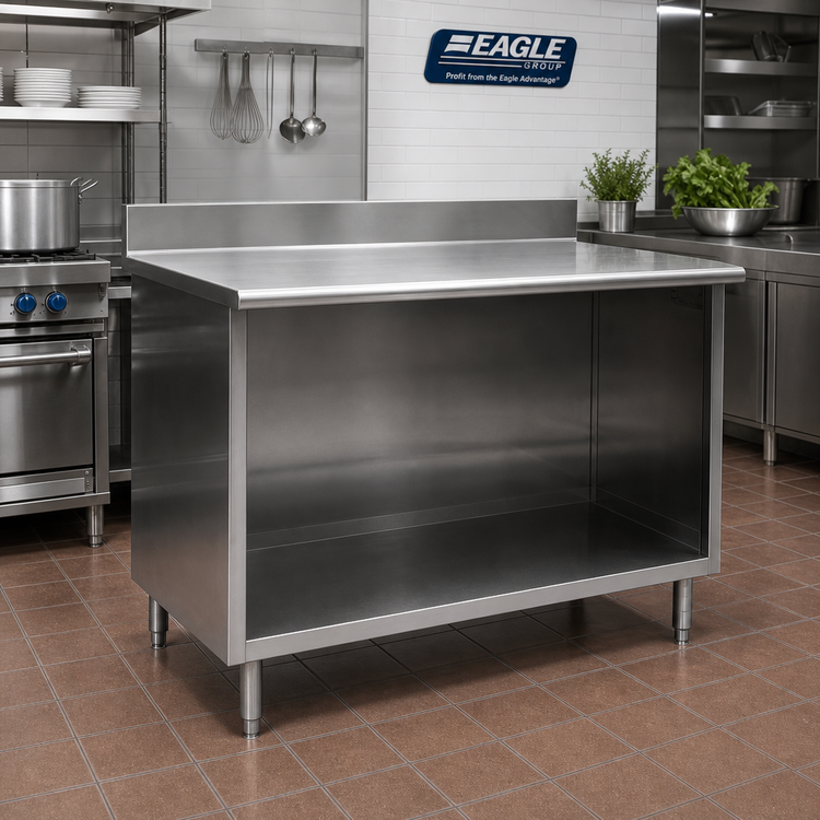 Product image #2 for Eagle Spec-Master Open Front Stainless Steel Worktable with Backsplash, 96 x 24 Inches