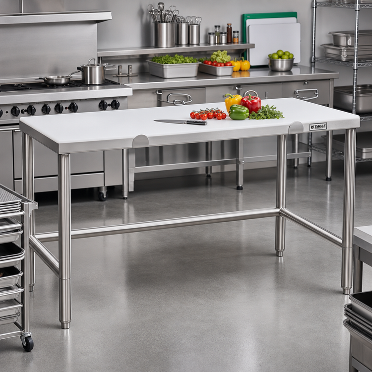 Product image #2 for Eagle Group 96-Inch x 24-Inch Poly Top Cutting Table with Stainless Steel Tubular Base