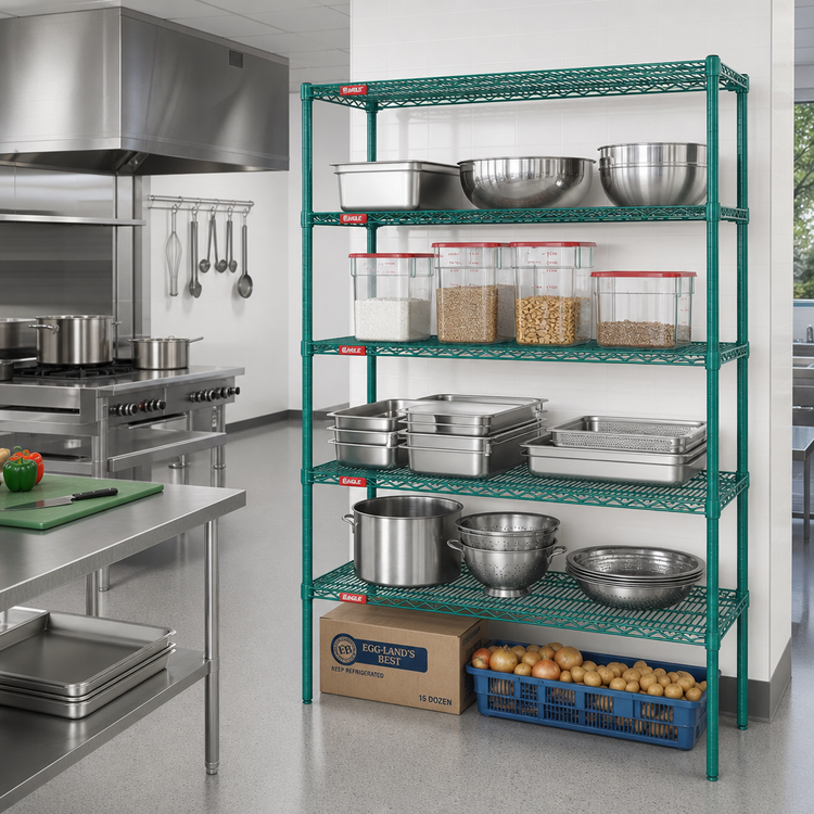 Product image #2 for Eagle Group Valu-Gard 5-Tier Starter Wire Shelving Unit, 60"W x 18"D x 86"H, Green Epoxy