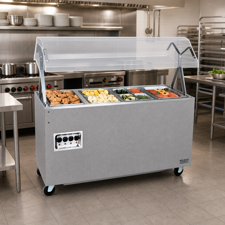 Product image #2 for Vollrath 2-Series Affordable Portable 4-Well Mobile Hot Food Station Deluxe with Buffet Breath Guard and Enclosed Storage Base