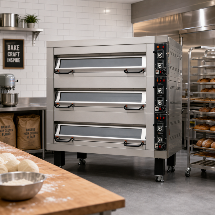 Product image #2 for BakeMax Electric Artisan Stone Deck Oven, 4-Pan Wide, Single Deck, 220V/3-Phase