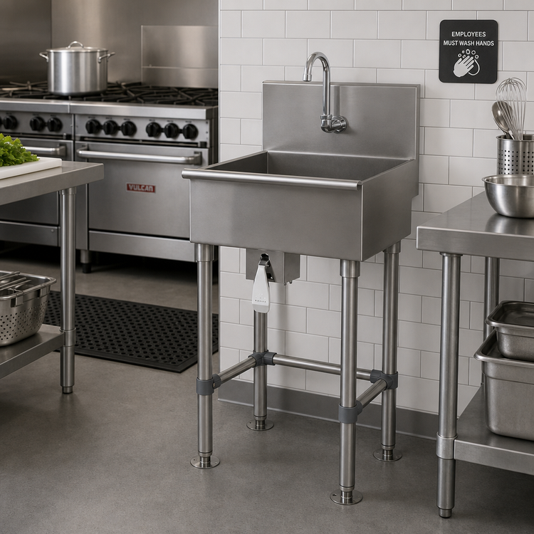 Product image #2 for Advance Tabco Freestanding 16-Gauge 304 Stainless Steel Service Sink with Knee Valve and Gooseneck Faucet, 22 x 19-1/2 Inches