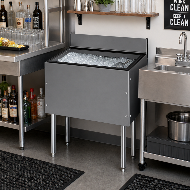 Product image #2 for CHOICE Extra Deep 42-Inch x 19-Inch Stainless Steel Underbar Ice Bin with 10-Circuit Cold Plate, 162 lb. Capacity