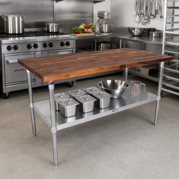 Product image #2 for John Boos 48-Inch x 30-Inch American Black Walnut Wood Top Work Table with Adjustable Undershelf