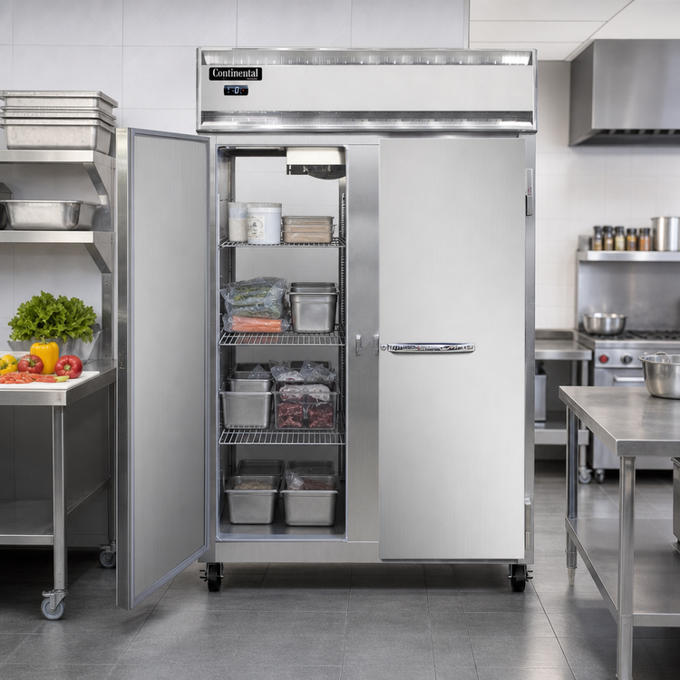 Product image #2 for Continental Refrigerator 2FNSSPT Two-Section Pass-Thru Reach-In Freezer with Stainless Steel Exterior & Interior