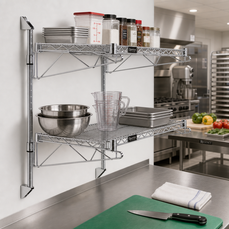 Product image #2 for Quantum Cantilever Double Shelf Post Wall Mount Wire Shelving Unit, 24 x 14 Inches, Chrome Plated