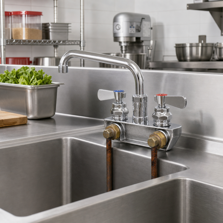 Product image #2 for BK Resources OptiFlow Heavy Duty Solid Body Splash Mount Faucet with 6-Inch Swing Spout, 4-Inch Centers
