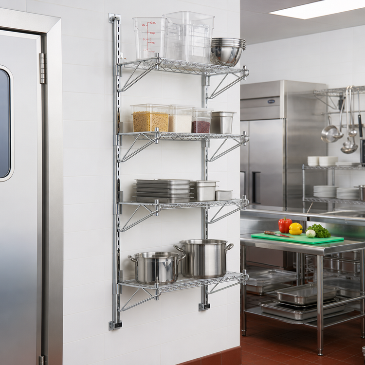 Product image #2 for Eagle Group Adjustable Post Wire Wall Mount Prepackaged End Unit for 24-Inch Deep Shelves, Chrome, 63-Inch Posts