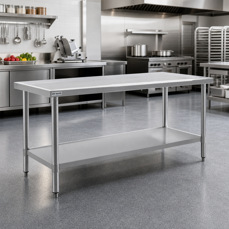 Product image #2 for Spec-Master Marine Series Stainless Steel Work Table with Adjustable Undershelf and Marine Edge, 30W x 24D