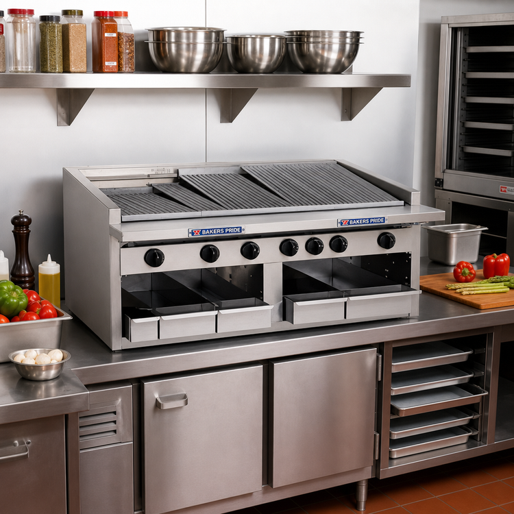 Product image #2 for Bakers Pride Dante Series C-72RS-C 72-Inch Countertop Gas Radiant Charbroiler with Free-Floating Round Rod Top Grate