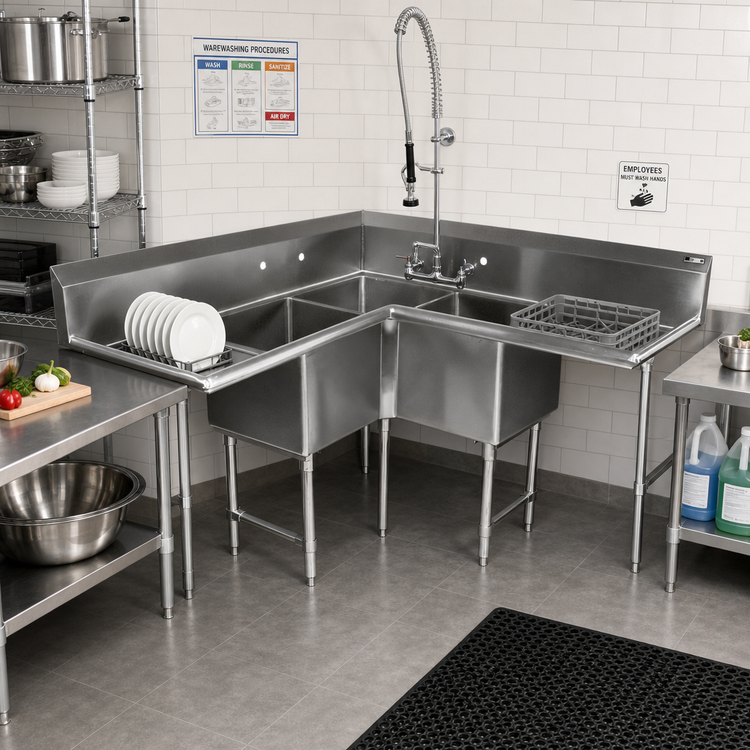 Product image #2 for John Boos Pro-Bowl 3-Compartment Corner Sink with Dual 36-Inch Drainboards