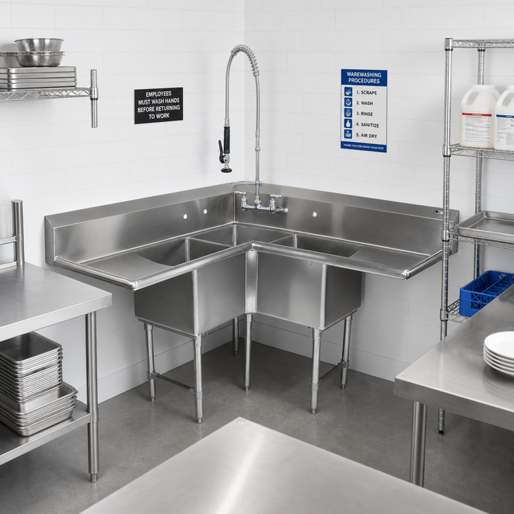 Product image #2 for John Boos Pro-Bowl 3-Compartment Corner Sink with Dual 36-Inch Drainboards