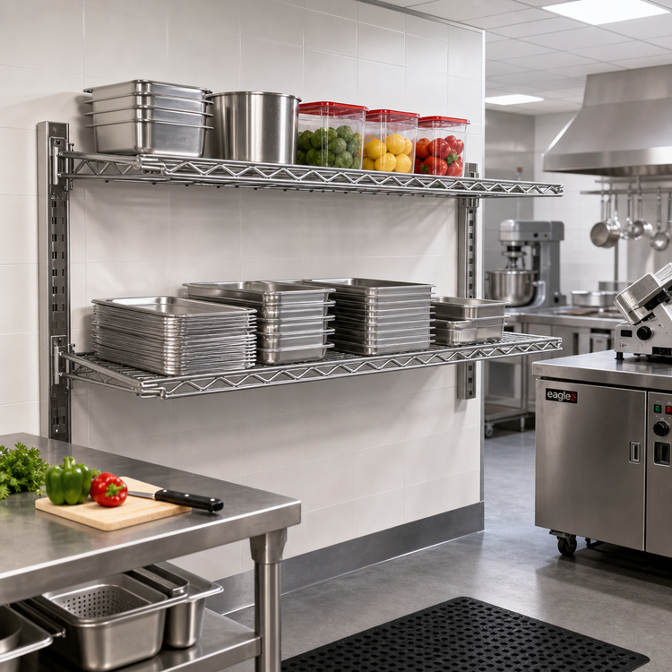 Product image #2 for Eagle Group 36 Inch Stainless Steel Wire Cantilever Shelf with 1 Inch Wraparound Ledge