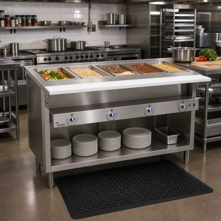 Product image #2 for Thurmaduke E-6-DLSS 6-Well Electric Sealed Well Steamtable with Cutting Board & Dish Shelf
