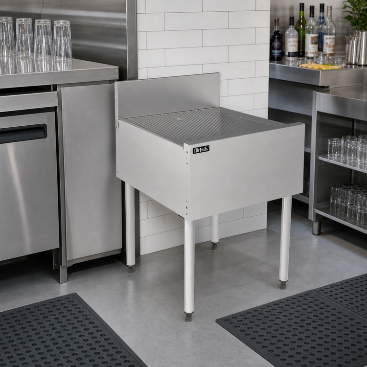 Product image #3 for Top Shelf 27 Inch x 24 Inch Freestanding Stainless Steel Underbar Drainboard with 6 Inch Backsplash