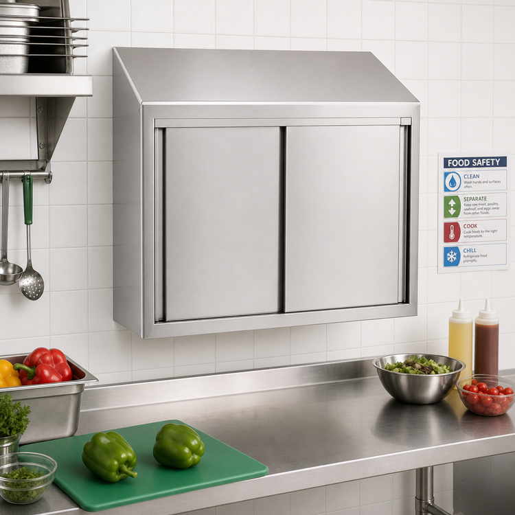 Product image #2 for Eagle Group WCS-24 Wall-Mounted Stainless Steel Cabinet with Sliding Doors, 24 Inch W x 15 Inch D x 28 Inch H
