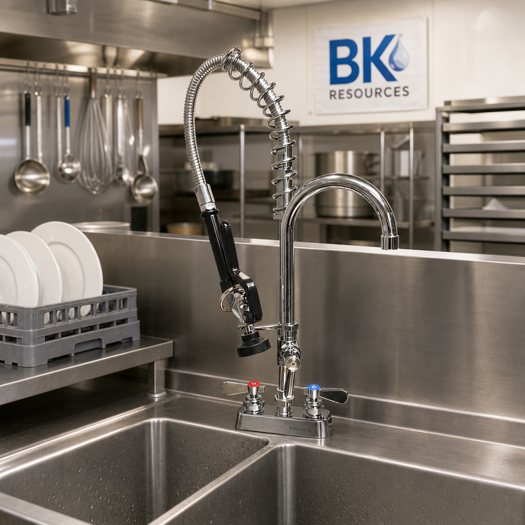Product image #2 for BK Resources OptiFlow Mini Lead-Free 8-Inch Centers Deck Mount Pre-Rinse Faucet Assembly