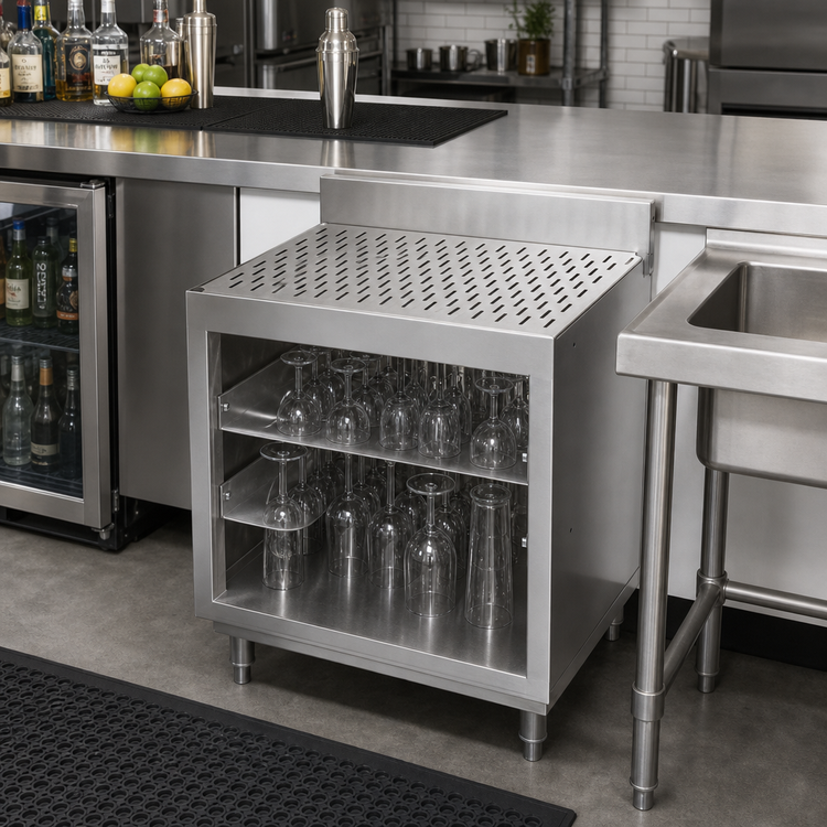 Product image #2 for John Boos Underbar Glass Rack Storage Unit with Drainboard and 3" Backsplash, 24"W x 21"D x 32-1/2"H