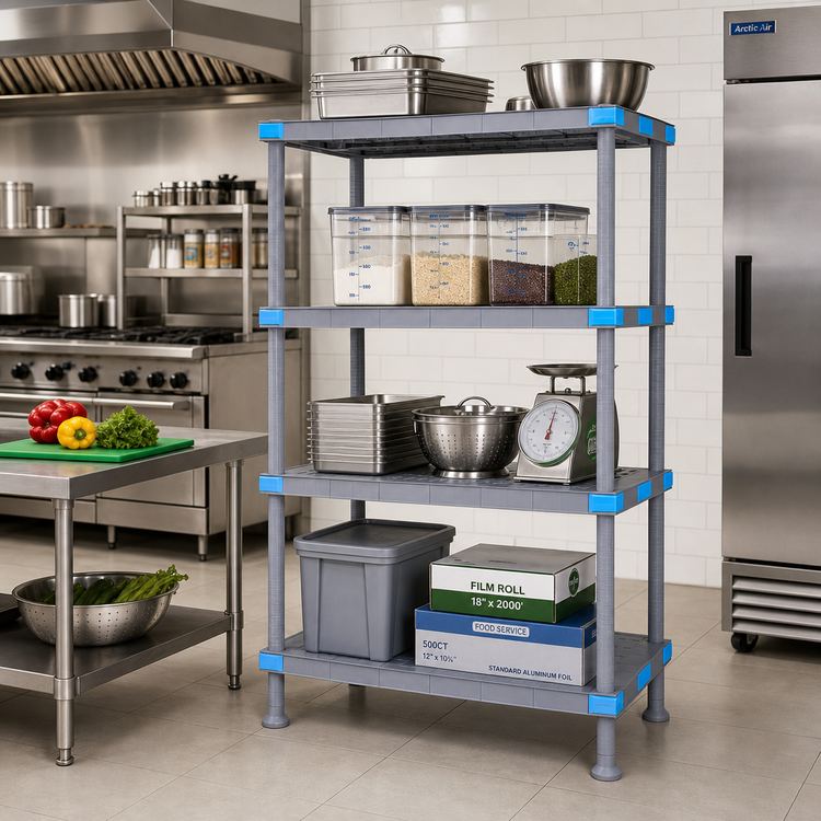Product image #2 for Quantum Millenia 42-Inch W x 18-Inch D x 62-Inch H 4-Shelf Polymer Stationary Starter Shelving Unit, Gray