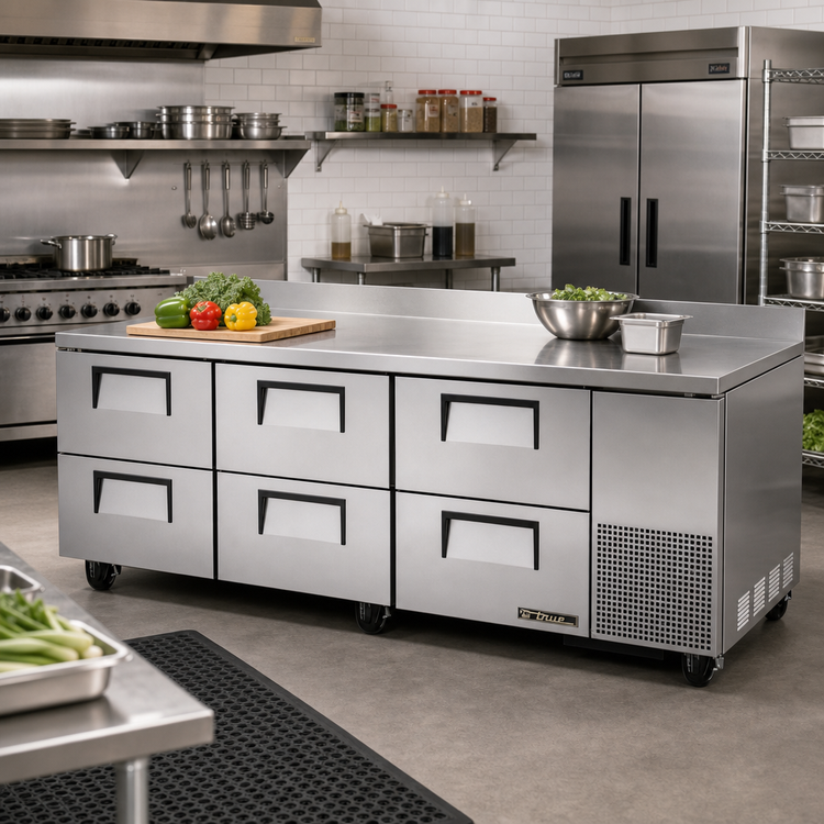 Product image #2 for True Deep Work Top Refrigerator, 3-Section, 6-Drawer, 93-1/4-Inch, Stainless Steel