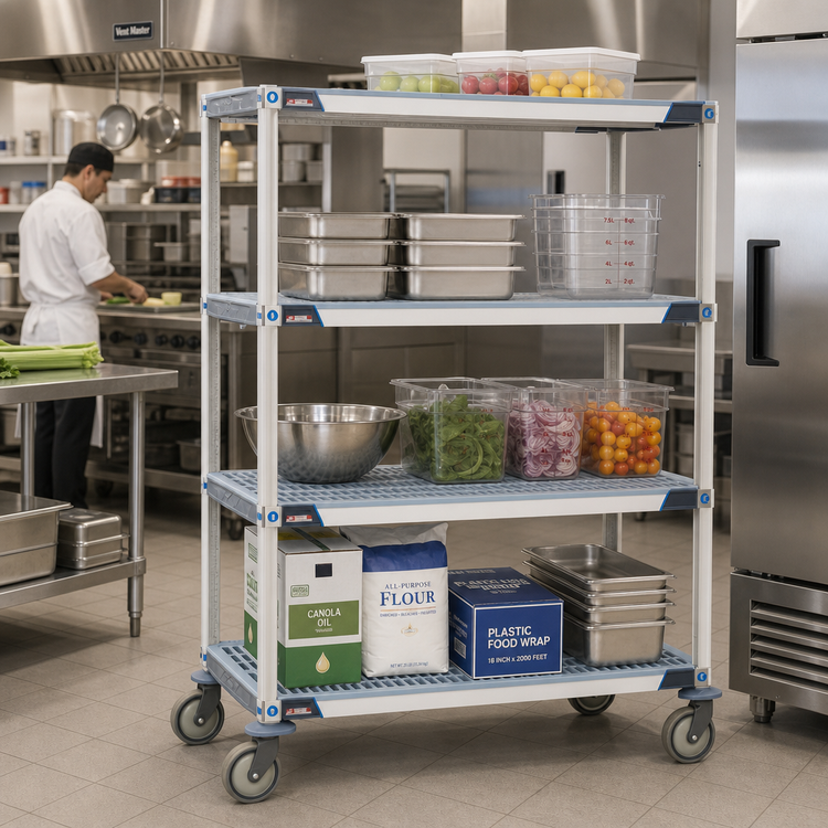 Product image #2 for MetroMax i 48"W x 18"D x 69"H Mobile Polymer Shelving Unit with 4 Open-Grid Shelves