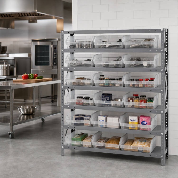 Product image #2 for Quantum Heavy-Duty Stationary Wire Shelving Unit with 7 Shelves and 18 Clear Bins, 36 x 18 x 39 Inches