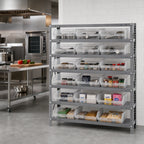 Thumbnail image #2 for Quantum 1839-110CL Stationary Galvanized Wire Shelving Unit, 7 Shelves with 18 Clear Bins, 36 x 18 x 39 Inches, 400 lb. Capacity per Shelf