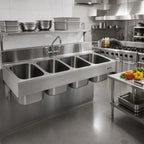 Thumbnail image #2 for Eagle Group FDI-24-24-13.5-4 18-Gauge 304 Stainless Steel Four-Compartment Weld-In Sink with Seamless 24 x 24 x 13-1/2 in Bowls