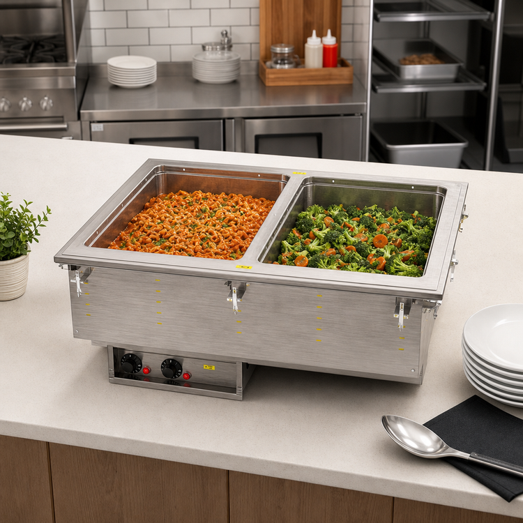 Product image #2 for Vollrath Two-Well Drop-In Electric Hot Food Well for Two Full-Size Pans, Marine Grade 316 Stainless Steel, Infinite Controls, Manifold Drain, 120V