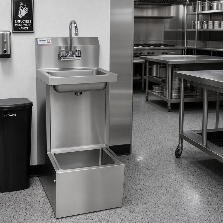 Product image #2 for Freestanding Stainless Steel Hand Sink and Floor Mop Sink Combo with 8-Inch Backsplash and Gooseneck Faucet