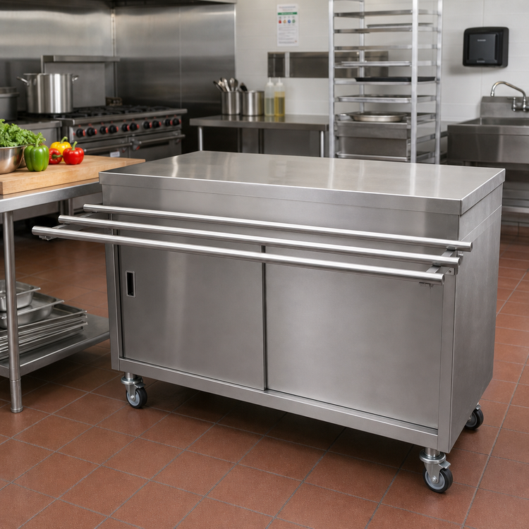 Product image #2 for BK Resources Stainless Steel Serving Counter with Sliding Door and Tray Shelf, 48 Inch W x 30 Inch D
