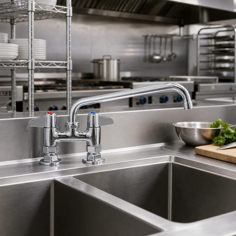 Product image #2 for Equip 4-Inch Centers Deck Mount Mixing Faucet with 10-Inch Swing Nozzle and Lever Handles