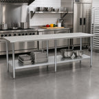 Thumbnail image #2 for Eagle Group Spec-Master T30144E 144"W x 30"D Stainless Steel Flat Top Work Table, 14-Gauge 300 Series Top, Adjustable Galvanized Undershelf