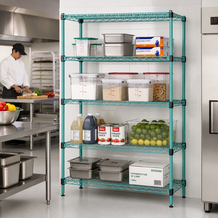 Product image #2 for EagleGard Quad-Adjust 4-Tier Wire Shelving Starter Unit, 60 x 24 x 74 Inches, Blue-Green Hybrid Epoxy Finish
