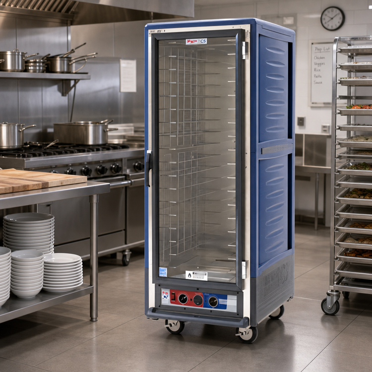 Product image #2 for Metro C5 3 Series Mobile Full Height Heated Holding Cabinet with Full-Length Clear Polycarbonate Door, Blue Insulation Armour