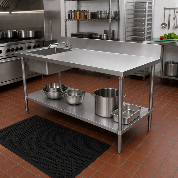 Product image #2 for 60-Inch Stainless Steel Work Table With Left Prep Sink and 6-Inch Backsplash