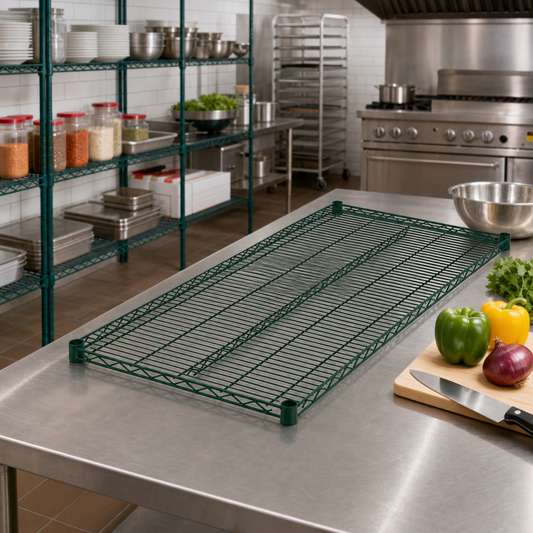 Product image #3 for Winco 72" x 21" Green Epoxy-Coated Wire Shelf with Sleeve Clips