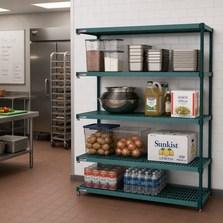 Product image #2 for Metro Super Erecta Pro 21-Inch W x 42-Inch D x 74-Inch H Add-On Stationary Louvered Polymer Shelving Unit, 4 Shelves, Green