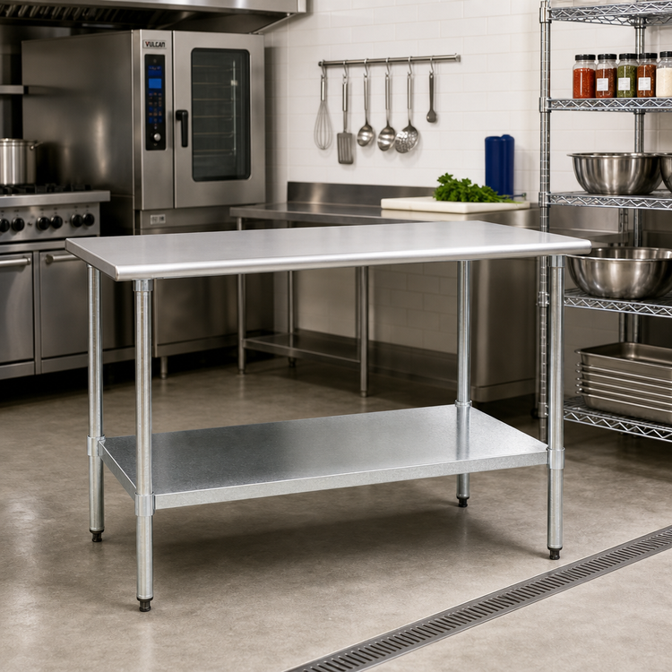 Product image #2 for Eagle Group BlendPort Budget Series 60" W x 24" D Flat Top Work Table with 430 Stainless Steel Top and Galvanized Undershelf