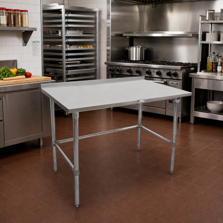 Product image #2 for John Boos Stallion 48" x 24" 16-Gauge Stainless Steel Top Work Table with 1-1/2" Rear Backsplash and Galvanized Base