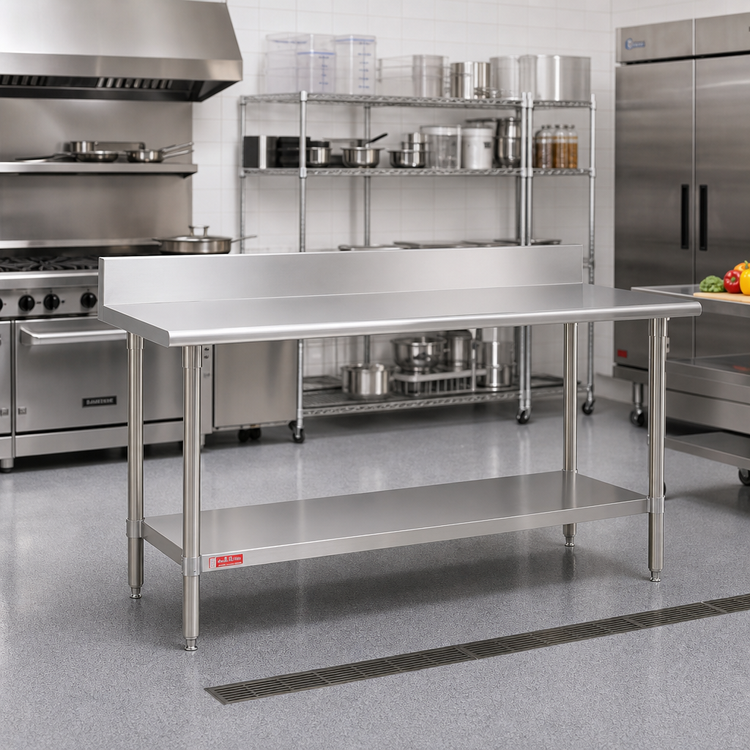 Product image #2 for Duke Deluxe 72-Inch x 36-Inch 16-Gauge Stainless Steel Work Table with 5-Inch Riser and Stainless Undershelf
